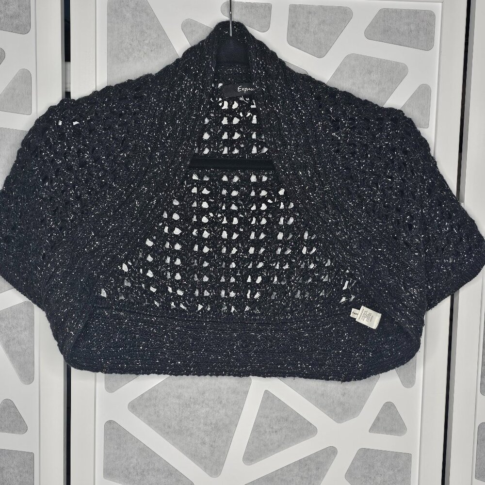 Express Bolero Cropped Cardigan Crotchet Black & Silver Size Medium